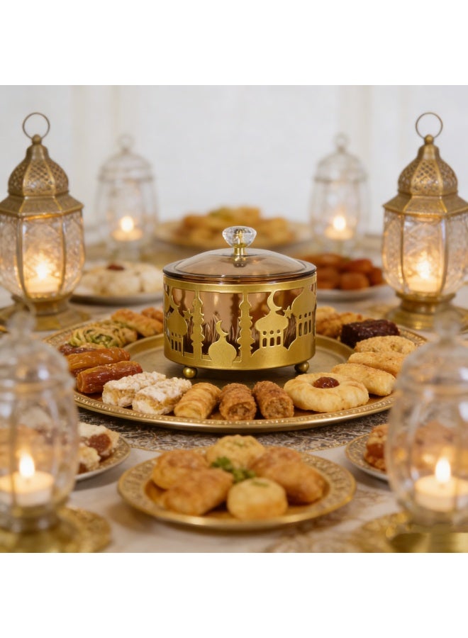 Decorative Gold Metal Candy Jar with Ornate Cutout Design, Glass Lid Storage Container for Sweets, Nuts and Snacks, Elegant Table Centerpiece for Ramadan, Festivals and Home Decor（YB-Candy01L） - Image 3